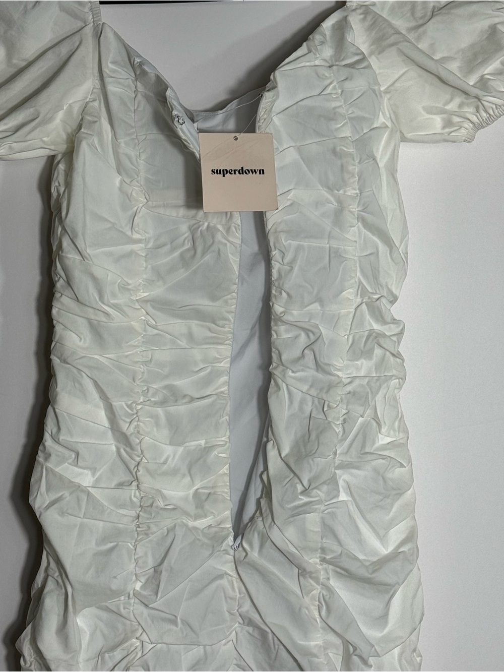 Superdown Revolve White Ruched Puff Sleeve Mini Dress - Picture 6 of 10